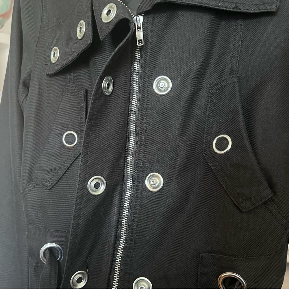 H&M Black Cropped Trench Coat SZ 4 Classic Casual Belted High Collar 2000s - Picture 7 of 12